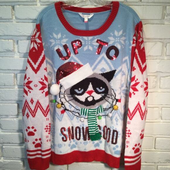 Ugly Christmas Sweater Cat themed Juniors XXL/19 - Picture 1 of 5